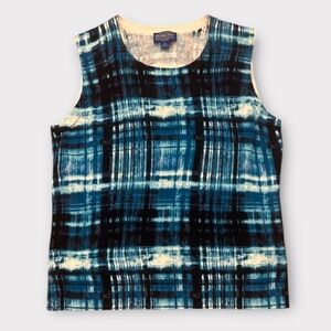 EUC [Pendleton] Blue Plaid Knit Sweater Vest | Sleeveless Top | Large Petite
